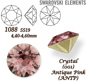 SWAROVSKI ELEMENTS 1088 XIRIUS Chaton SS19 (4,40-4,60mm) barva CRYSTAL (001) ANTIQUE PINK (ANTP). 