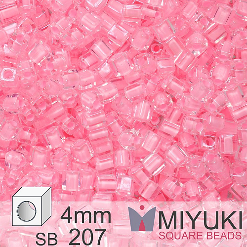 Korálky Miyuki SQUARE Beads 4mm. Barva Pink Lined Crystal SB207. Balení 5g.