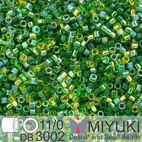 Korálky Miyuki Delica 11/0. Barva Ever Green Mix DB3002. Balení 5g.