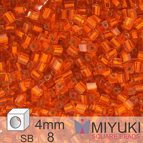 Korálky Miyuki SQUARE Beads 4mm. Barva Silverlined Orange SB8. Balení 5g.