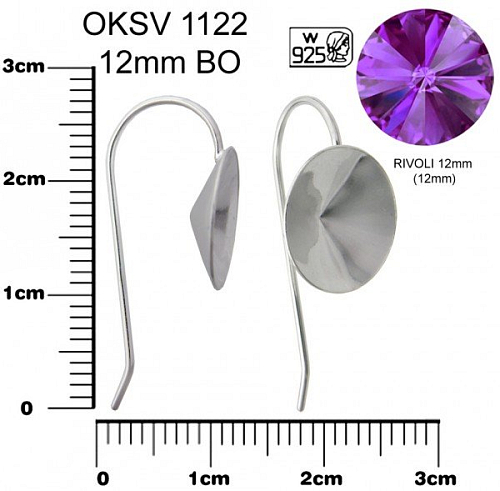 NÁUŠNICE na rivoli  ozn. OKSV 1122 12mm BO. Materiál STŘÍBRO AG925.váha 0,60g.