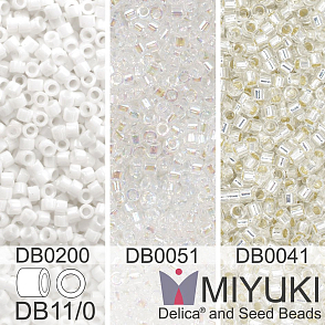 Korálky Miyuki Delica 11/0. Barevné variace č. 16  DB0041, DB0200, DB0051. Balení 3x5g