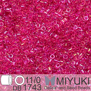 Korálky Miyuki Delica 11/0. Barva Hot Pink Lined Crystal AB DB1743. Balení 5g.