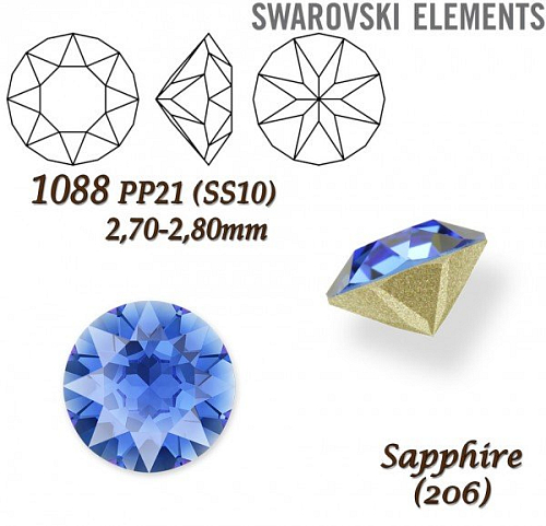 SWAROVSKI ELEMENTS 1088 XIRIUS Chaton PP21 (SS10)  2,70-2,80mm barva SAPPHIRE (206). 