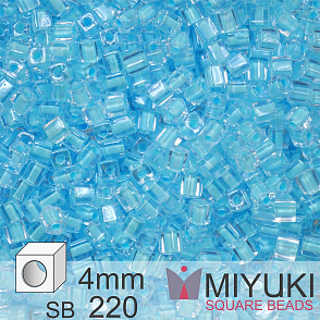 Korálky Miyuki SQUARE Beads 4mm. Barva Aqua Mist Lined Crystal SB220. Balení 5g.