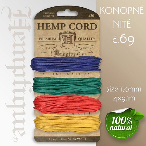 Konopná nit HEMP CORD síla nitě 1,0mm. Balení 4x9,1m. Barva č.69 Topaz