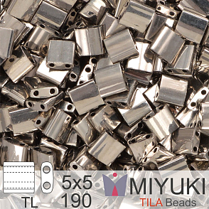 Korálky MIYUKI tvar TILA BEADS velikost 5x5mm. Barva TL-190 Nickel Plated . Balení 5g.