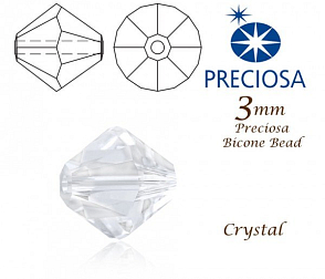 PRECIOSA Bicone (sluníčko) velikost 3mm. Barva CRYSTAL. Balení 42ks 