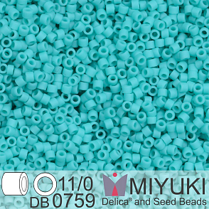 Korálky Miyuki Delica 11/0. Barva Matte Opaque Turquoise Green DB0759. Balení 5g