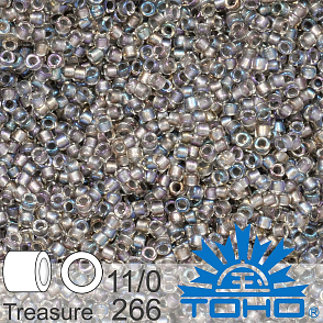 Korálky TOHO tvar TREASURE (válcové). Velikost 11/0. Barva 266 Inside-Color Gold-Luster Crystal/Opaque Gray-Lined. Balení 5g.