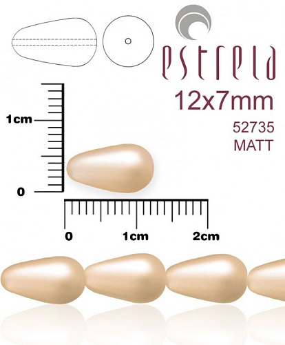 VOSKOVANÉ korále tvar kapka. Velikost 12x7mm. Barva 52735 MATT (matná meruňková). Balení 10ks na návleku. 