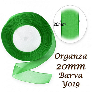 ORGANZA stuha šířka 20mm. Číslo Y019 barva ZELENÁ SMARAGDOVÁ