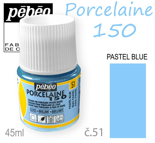 Barva na porcelán vypalovací  Pébeo Porcelaine 150. Odstín č.51 Pastel Blue. Balení 45 ml.