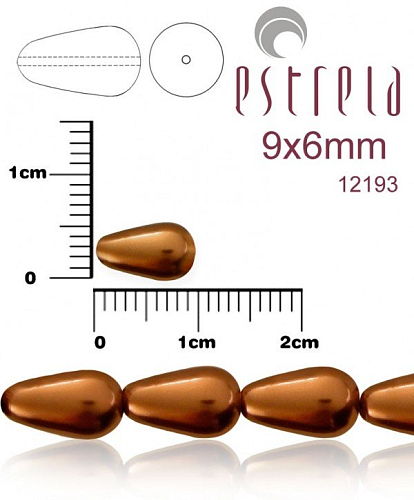 VOSKOVANÉ korále tvar kapka. Velikost 9x6mm. Barva 12193 (hnědá měděná). Balení 10ks na návleku. 