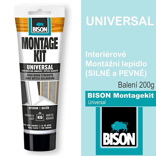 Lepidlo BISON Montagekit universal. Velmi pevné interiérové lepidlo. Balení 200g. Záruka spoje 15 let.