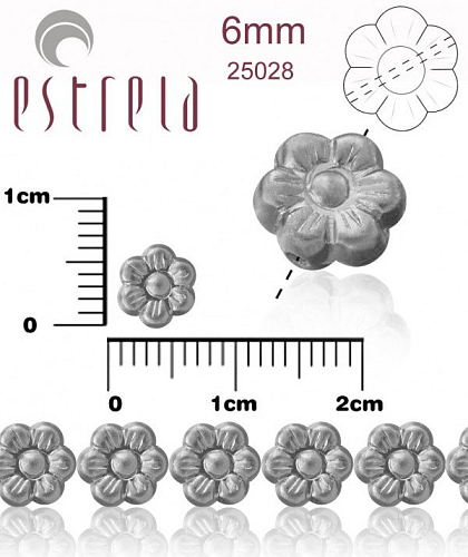 Korálky VOSKOVANÉ tvar KYTIČKA velikost 6mm. Barva 25028 (Šedá). Balení 17Ks.