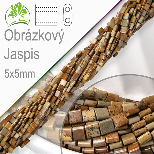 Minerální korálky tvarované Obrázkový Jaspis. Velikost 5x5mm čtvercové korálky s dvěma otvory. Balení 10Ks