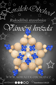 STAVEBNICE Vánoční HVĚZDY číslo 123. Stavebnice z dřevěných korálků v přírodní a modré barvě obsahuje materiál na 3Ks VÁNOČNÍCH HVĚZD.