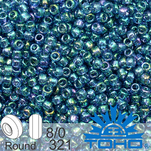 Korálky TOHO tvar ROUND (kulaté). Velikost 8/0. Barva 321 Gold-Lustered Lt Tanzanite. Balení 10g.