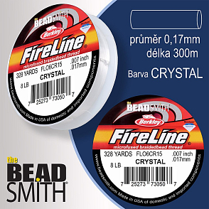 FIRELINE Berkley profesionální splétaná šnůra z polyethylenových vláken. Průměr 0,17mm, zátěž (8lb) 3,6Kg, balení (300yards) 274m, barva CRYSTAL.