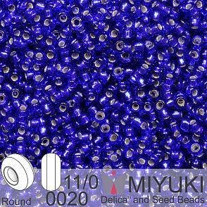 Korálky Miyuki Round 11/0. Barva 0020 Silverlined Cobalt. Balení 5g.