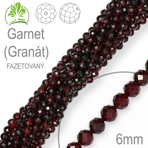 Korálky z minerálů Garnet (Granát) Fazetovaný  přírodní polodrahokam. Velikost pr.6mm. Balení 12Ks.