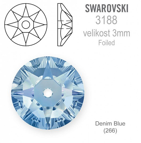 Swarovski 3188 XIRIUS Lochrose našívací kameny velikost pr.3mm barva Denim Blue