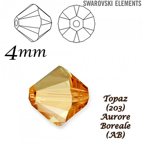 SWAROVSKI XILION BEAD 5328 barva TOPAZ AURORE BOREALE velikost 4mm. Balení 20Ks.