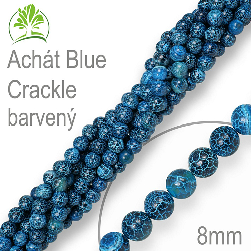 Korálky z minerálů Achát Blue Crackle (barvený) přírodní polodrahokam. Velikost pr.8mm. Balení 10Ks.