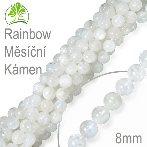 Korálky z minerálů Raibow Měsíční Kámen přírodní polodrahokam. Velikost pr.8mm. Balení 10Ks.