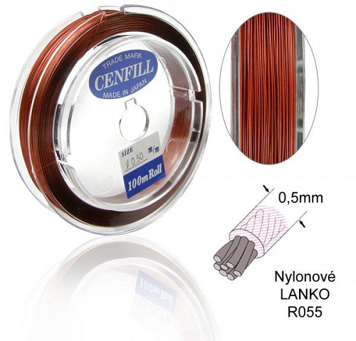 Nylonové LANKO .Barva R055 RED (červená cihlová). Velikost 0,5mm.