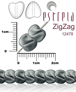 VOSKOVANÉ korále tvar ZigZag. Velikost 6x9mm. Barva 12478 (hematitová). Balení 14ks na návleku.