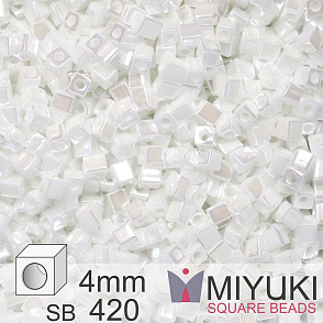 Korálky Miyuki SQUARE Beads 4mm. Barva White Pearl Ceylon SB420. Balení 5g.