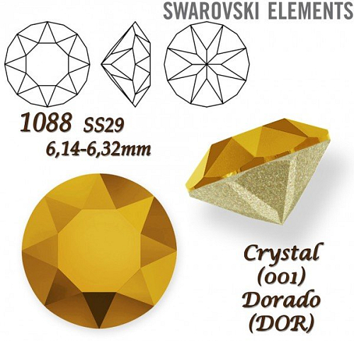 SWAROVSKI ELEMENTS 1088 XIRIUS Chaton SS29 (6,14-6,32mm) barva CRYSTAL (001) DORADO (DOR).