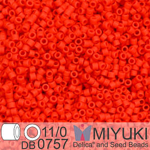 Korálky Miyuki Delica 11/0. Barva Matte Opaque Vermillion Red DB0757. Balení 5g