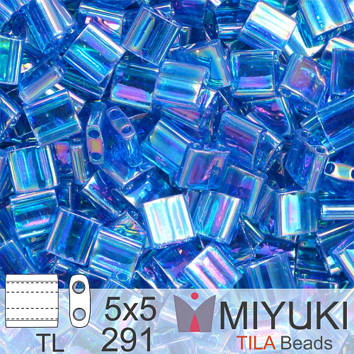 Korálky MIYUKI tvar TILA BEADS velikost 5x5mm. Barva TL-291 Transparent Capri Blue AB. Balení 5g.