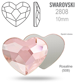 SWAROVSKI 2808 Heart Flat Back Foiled velikost 10mm. Barva Rosaline 