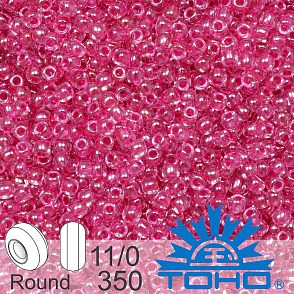 Korálky TOHO tvar ROUND (kulaté). Velikost 11/0. Barva č. 350-Inside-Color Crystal/Fuchsia Lined. Balení 8g.