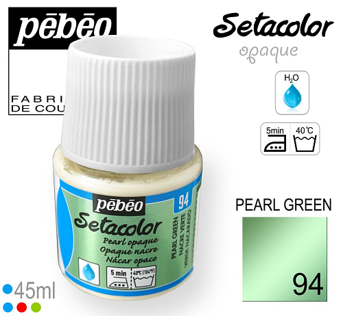 Barva na Textil SETACOLOR OPAQUE Pebeo. barva č. 94 PEARL GREEN. Balení 45ml.