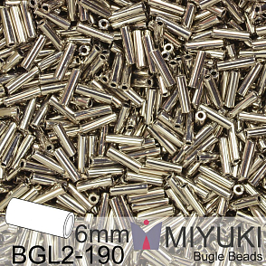 Korálky Miyuki Bugle Bead 6mm. Barva BGL2-190 Nickel Plated. Balení 5g.