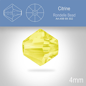 PRECIOSA Bicone MC BEAD (sluníčko) velikost 4mm. Barva CITRINE. Balení 31ks 