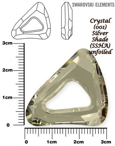 SWAROVSKI ELEMENTS Organic Cosmic Triangle 4736 barva CRYSTAL (001) SILVER SHADE (SSHA) velikost 30mm.