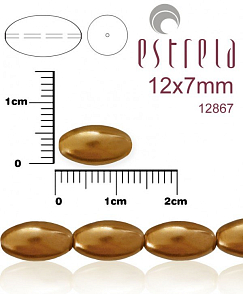 VOSKOVANÉ korále tvar ovál. Velikost 12x7mm. Barva 12867 (bronzová). Balení 10ks na návleku. 