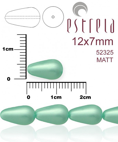 VOSKOVANÉ korále tvar kapka. Velikost 12x7mm. Barva 52325 MATT (matná zelenkavá). Balení 10ks na návleku. 