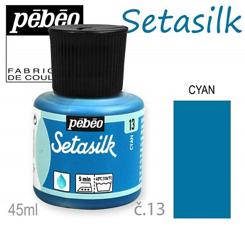 BARVY na HEDVÁBÍ barva modrá Cyan č.13.Výrobce PEBEO 45ml.