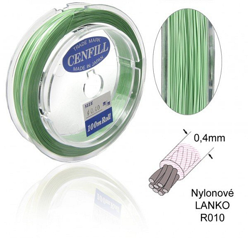 Nylonové LANKO .Barva R010 PASTEL GREEN (pastelová zelená). Velikost  0,4mm.