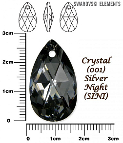 SWAROVSKI Pear-Shaped 6106 barva CRYSTAL SILVER NIGHT velikost 28mm.