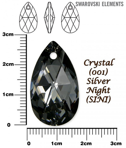 SWAROVSKI Pear-Shaped 6106 barva CRYSTAL SILVER NIGHT velikost 28mm.