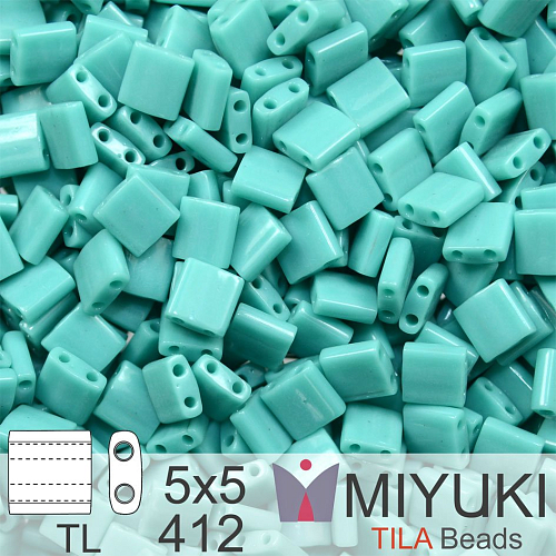 Korálky MIYUKI tvar TILA BEADS velikost 5x5mm. Barva TL-412 Opaqua Turquoise Green. Balení 5g.