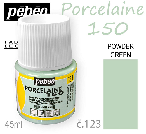 Barva na porcelán vypalovací  Pébeo Porcelaine 150. Odstín č.123 Powder Green. Balení 45 ml.